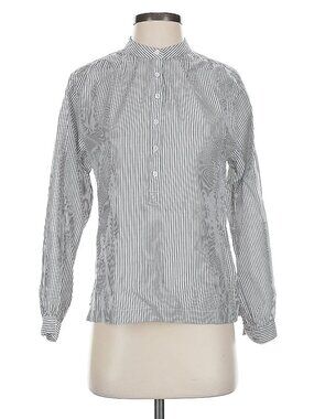 Stripe Seersucker Blouse Mock Neck EUC